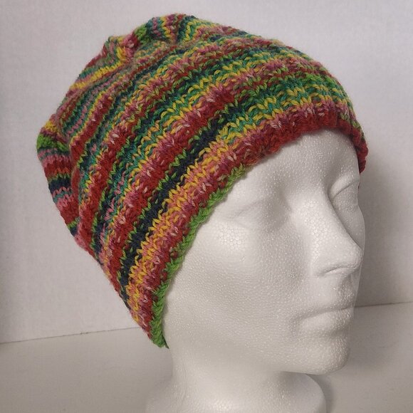 Hand Knit Pink & Green Wool Tuque - Picture 2 of 2